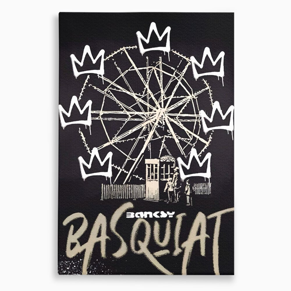 Tablou canvas cu tablou canvas cu graffiti banksy si roata, fara rama, pe sasiu de lemn